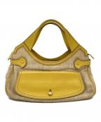 TOD'Sトッズ）の古着「フラップポケットレザー切替ハンドバッグ」｜イエロー×ベージュ