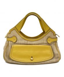 TOD'S（トッズ）の古着「フラップポケットレザー切替ハンドバッグ」｜イエロー×ベージュ