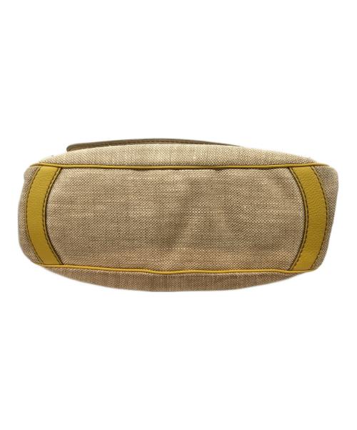 TOD'S（トッズ）TOD'S (トッズ) フラップポケットレザー切替ハンドバッグ イエロー×ベージュの古着・服飾アイテム