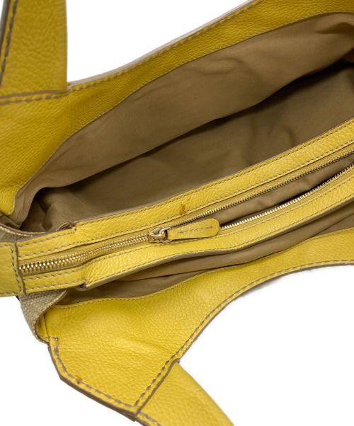 TOD'S（トッズ）TOD'S (トッズ) フラップポケットレザー切替ハンドバッグ イエロー×ベージュの古着・服飾アイテム