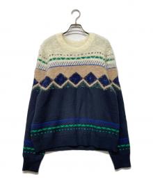 PAMM（パム）の古着「総柄シャギーニット」｜アイボリー×ネイビー