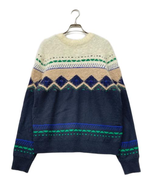 PAMM（パム）PAMM (パム) 総柄シャギーニット アイボリー×ネイビー サイズ:2の古着・服飾アイテム