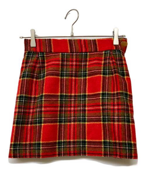 Vivienne Westwood（ヴィヴィアンウエストウッド）Vivienne Westwood (ヴィヴィアンウエストウッド) オーブボタン襟切替ウールチェックセットアップ レッド サイズ:42の古着・服飾アイテム