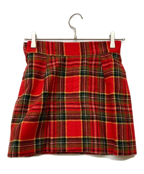 Vivienne Westwood（ヴィヴィアンウエストウッド）Vivienne Westwood (ヴィヴィアンウエストウッド) オーブボタン襟切替ウールチェックセットアップ レッド サイズ:42の古着・服飾アイテム