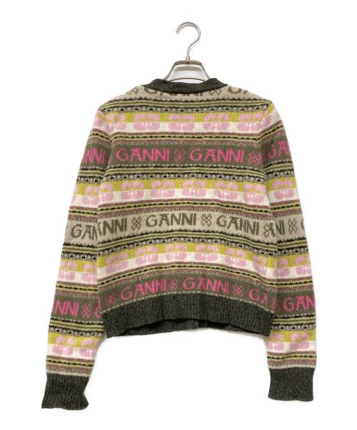 GANNI（ガニー）Ganni (ガニー) ウールブレンドマルチロゴニットカーディガン ホワイト×ベージュ サイズ:XSの古着・服飾アイテム