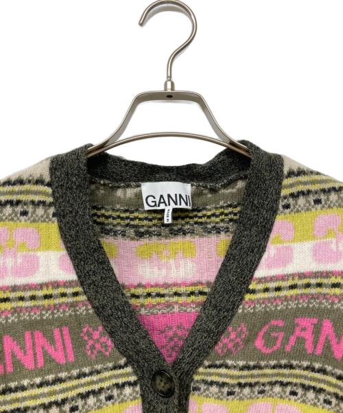 GANNI（ガニー）Ganni (ガニー) ウールブレンドマルチロゴニットカーディガン ホワイト×ベージュ サイズ:XSの古着・服飾アイテム