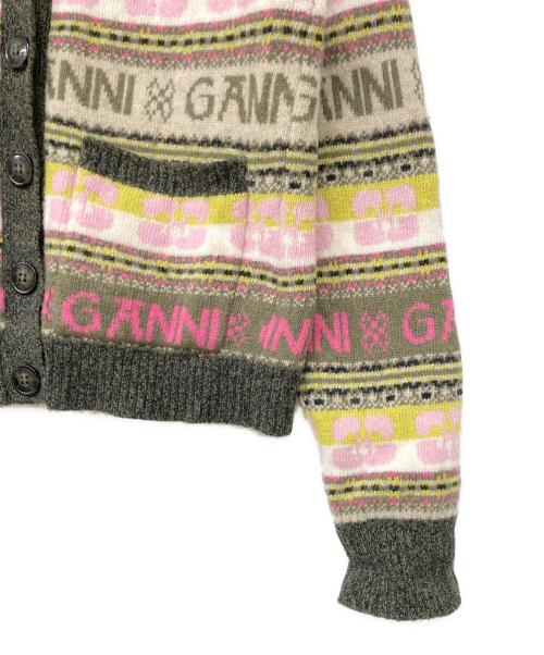GANNI（ガニー）Ganni (ガニー) ウールブレンドマルチロゴニットカーディガン ホワイト×ベージュ サイズ:XSの古着・服飾アイテム