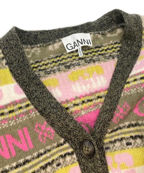 GANNI（ガニー）Ganni (ガニー) ウールブレンドマルチロゴニットカーディガン ホワイト×ベージュ サイズ:XSの古着・服飾アイテム