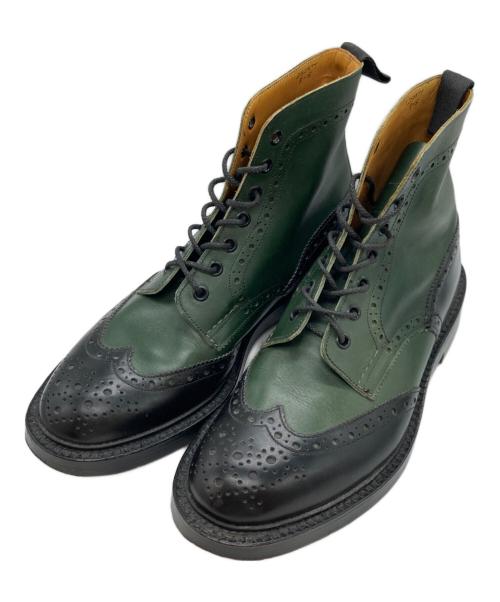 SHIPS（シップス）SHIPS (シップス) Tricker's (トリッカーズ) コンビカントリーブーツ ブラック×グリーン サイズ:8.5の古着・服飾アイテム