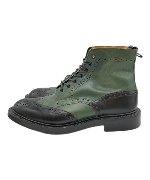 SHIPS（シップス）SHIPS (シップス) Tricker's (トリッカーズ) コンビカントリーブーツ ブラック×グリーン サイズ:8.5の古着・服飾アイテム