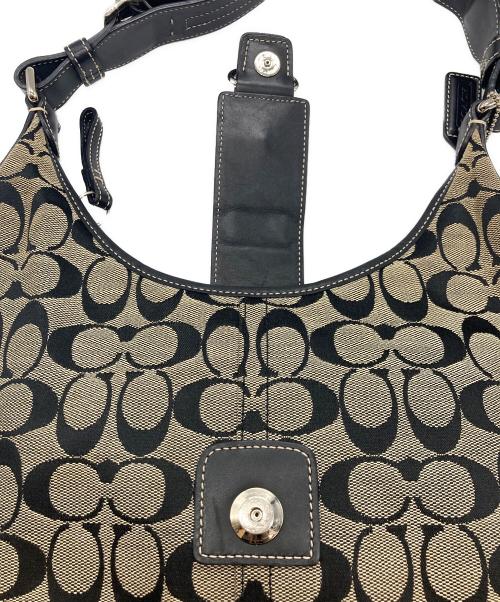 COACH（コーチ）COACH (コーチ) シグネチャーワンショルダーバッグ ブラック×ベージュの古着・服飾アイテム