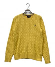 POLO RALPH LAUREN（ポロ・ラルフローレン）の古着「QRタグ 22AW LS CABLE CN-TOPS-SWEATER」｜イエロー