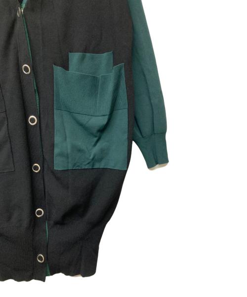 UN3D.（アンスリード）UN3D. (アンスリード) バイカラーオーバーカーディガン ブラック×グリーン サイズ:Fの古着・服飾アイテム