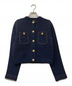 anuansアニュアンス）の古着「25SS ノーカラーニットジャケット」｜ネイビー