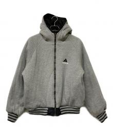 adidas（アディダス）の古着「90s ヴィンテージロゴ刺繍3ラインリバーシブルジャケット」｜グレー×ブラック