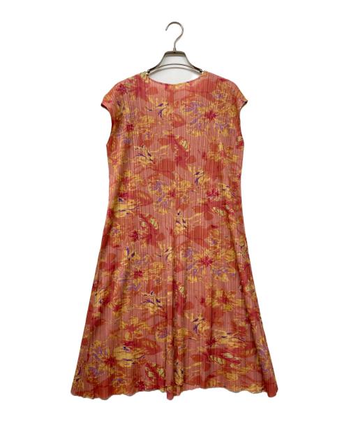 PLEATS PLEASE（プリーツプリーズ）PLEATS PLEASE (プリーツプリーズ) 花柄デザインフレンチスリーブワンピース ピンク サイズ:size2の古着・服飾アイテム