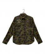 VANSON×Felix the Catバンソン×フィリックスザキャット）の古着「スターカモワークシャツ」｜ブラック×カーキ
