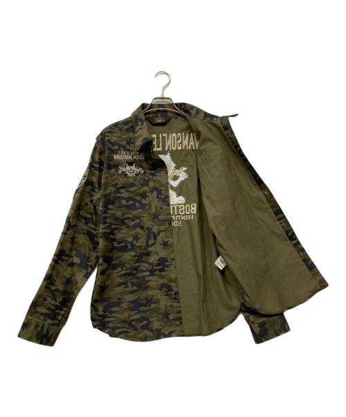 VANSON（バンソン）VANSON (バンソン) Felix the Cat (フィリックスザキャット) スターカモワークシャツ ブラック×カーキ サイズ:Lの古着・服飾アイテム