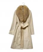 Pinky & Dianneピンキーアンドダイアン）の古着「ベルテッドブルーフォックスファーアンゴラウールコート」｜ベージュ