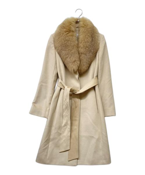 Pinky & Dianne（ピンキーアンドダイアン）Pinky & Dianne (ピンキーアンドダイアン) ベルテッドブルーフォックスファーアンゴラウールコート ベージュ サイズ:38の古着・服飾アイテム
