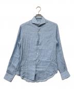 GALLIANOガリアーノ）の古着「リネンブレンドカッタウェイカラーストライプシャツ」｜スカイブルー