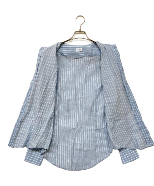 GALLIANO（ガリアーノ）GALLIANO (ガリアーノ) リネンブレンドカッタウェイカラーストライプシャツ スカイブルー サイズ:SIZE 39の古着・服飾アイテム