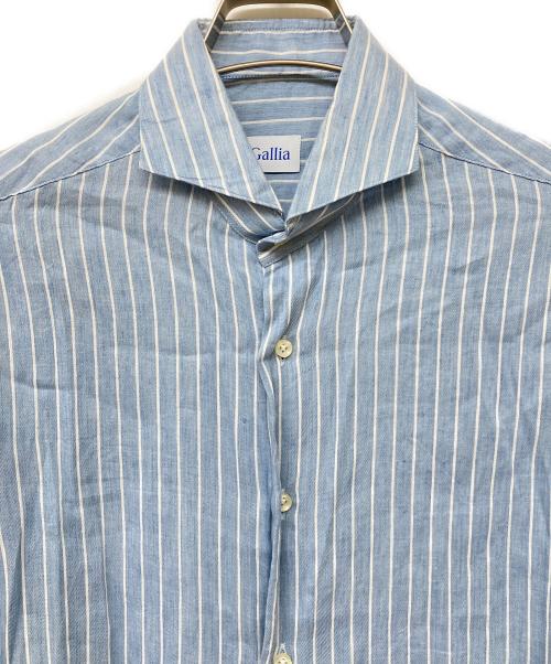 GALLIANO（ガリアーノ）GALLIANO (ガリアーノ) リネンブレンドカッタウェイカラーストライプシャツ スカイブルー サイズ:SIZE 39の古着・服飾アイテム