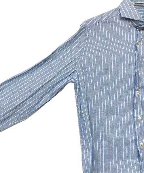 GALLIANO（ガリアーノ）GALLIANO (ガリアーノ) リネンブレンドカッタウェイカラーストライプシャツ スカイブルー サイズ:SIZE 39の古着・服飾アイテム