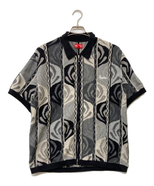 SUPREME（シュプリーム）SUPREME (シュプリーム) 22SS Abstract Textured Zip Up Polo ベージュ×ブラック サイズ:Mの古着・服飾アイテム