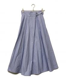 ATON（エイトン）の古着「ギザコットン ストライプスカート」｜ブルー