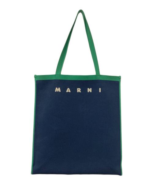 MARNI（マルニ）MARNI (マルニ) ロゴジャガードフラットバッグ ネイビー×グリーンの古着・服飾アイテム