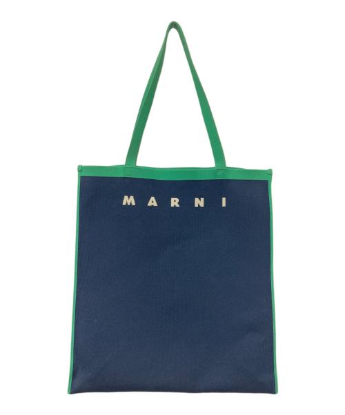 MARNI（マルニ）MARNI (マルニ) ロゴジャガードフラットバッグ ネイビー×グリーンの古着・服飾アイテム