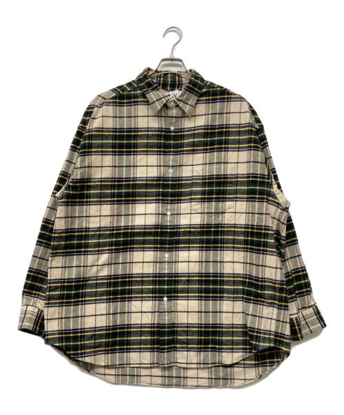 Graphpaper（グラフペーパー）Graphpaper (グラフペーパー) Re: 名古屋限定 SIDOGRAS Cotton Flannel Oversized Regular Shirt ベージュ×グリーン サイズ:1 未使用品の古着・服飾アイテム