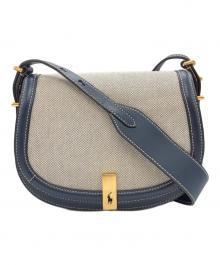 POLO RALPH LAUREN（ポロ・ラルフローレン）の古着「Polo ID レザートリムキャンバスサドルバッグ」｜ネイビー×グレー