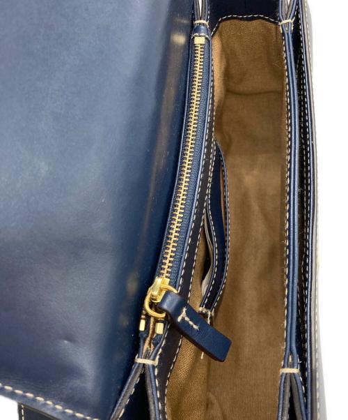 POLO RALPH LAUREN（ポロ・ラルフローレン）POLO RALPH LAUREN (ポロ・ラルフローレン) Polo ID レザートリムキャンバスサドルバッグ ネイビー×グレーの古着・服飾アイテム