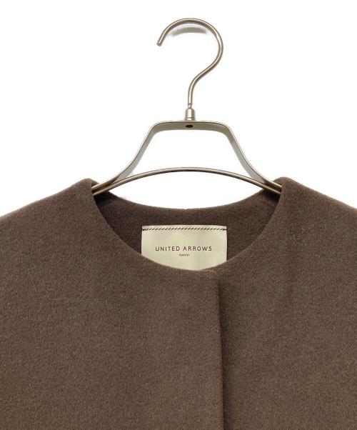 UNITED ARROWS（ユナイテッドアローズ）UNITED ARROWS (ユナイテッドアローズ) ノーカラーベルラインコート ブラウン サイズ:34の古着・服飾アイテム