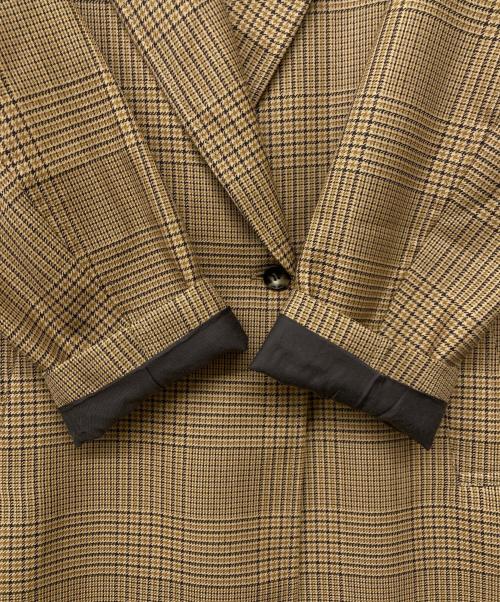 1er Arrondissement（プルミエ アロンディスモン）1er Arrondissement (プルミエ アロンディスモン) 1Bウールブレンドグレンチェックコート ブラウン サイズ:-の古着・服飾アイテム