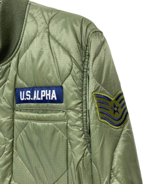 ALPHA（アルファ）ALPHA (アルファ) リブキルトジャケット パッチドWAPPEN グリーン サイズ:ＸＬの古着・服飾アイテム