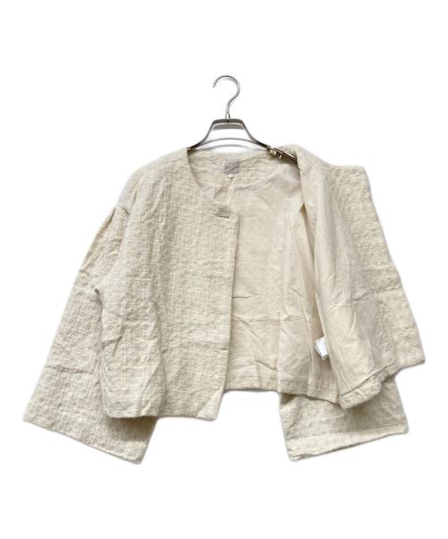 TSUHARU by samansa Mos2（ツハル バイ サマンサモスモス）TSUHARU by samansa Mos2 (ツハル バイ サマンサモスモス) クッキージャガートブルゾン ホワイト サイズ:Ｆの古着・服飾アイテム