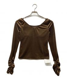 L'AUBE BLANC（ローブ ブラン）の古着「Sharp Neck Velour Tops」｜ブラウン