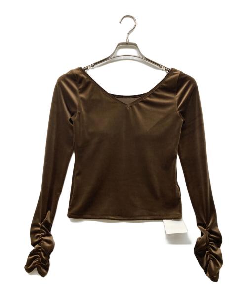 L'AUBE BLANC（ローブ ブラン）L'AUBE BLANC (ローブ ブラン) Sharp Neck Velour Tops ブラウン サイズ:FREE 未使用品の古着・服飾アイテム
