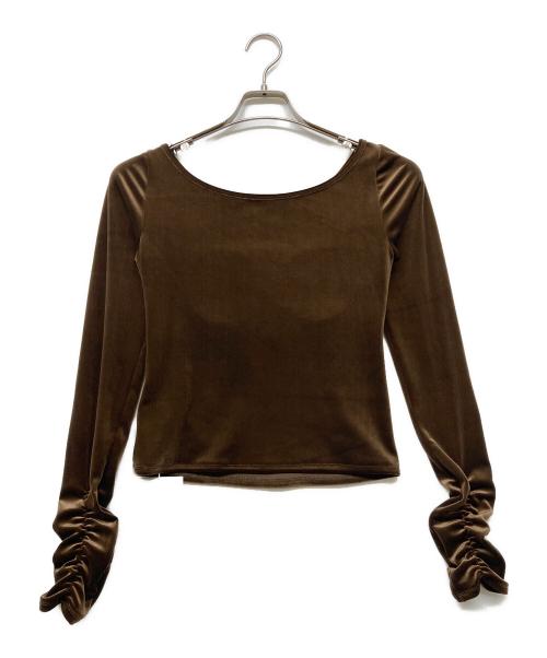 L'AUBE BLANC（ローブ ブラン）L'AUBE BLANC (ローブ ブラン) Sharp Neck Velour Tops ブラウン サイズ:FREE 未使用品の古着・服飾アイテム
