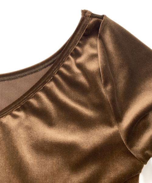 L'AUBE BLANC（ローブ ブラン）L'AUBE BLANC (ローブ ブラン) Sharp Neck Velour Tops ブラウン サイズ:FREE 未使用品の古着・服飾アイテム