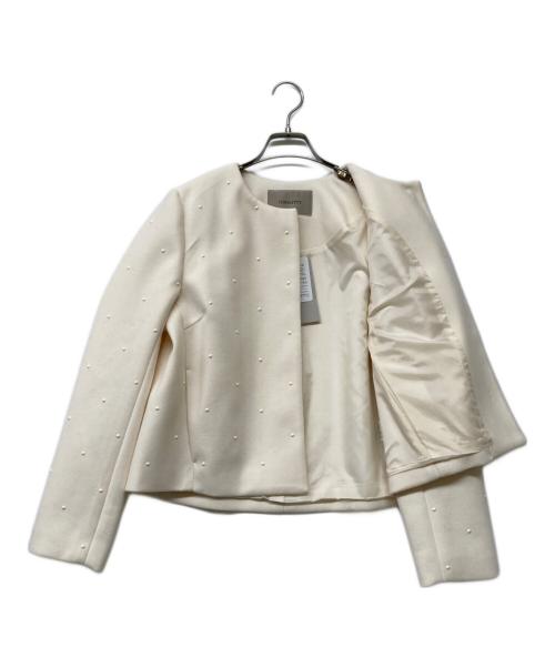 JUSGLITTY（ジャスグリッティー）JUSGLITTY (ジャスグリッティー) ノーカラージャケット ホワイト サイズ:2の古着・服飾アイテム