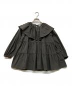 YORIヨリ）の古着「フリルカラーティアードブラウス」｜チャコールグレー