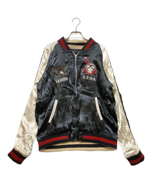 VANSON（バンソン）VANSON (バンソン) T.F.O.A (クローズ&ワースト〜武装戦線〜) リバーシブルサテンスカジャン ホワイト×ブラック サイズ:Lの古着・服飾アイテム