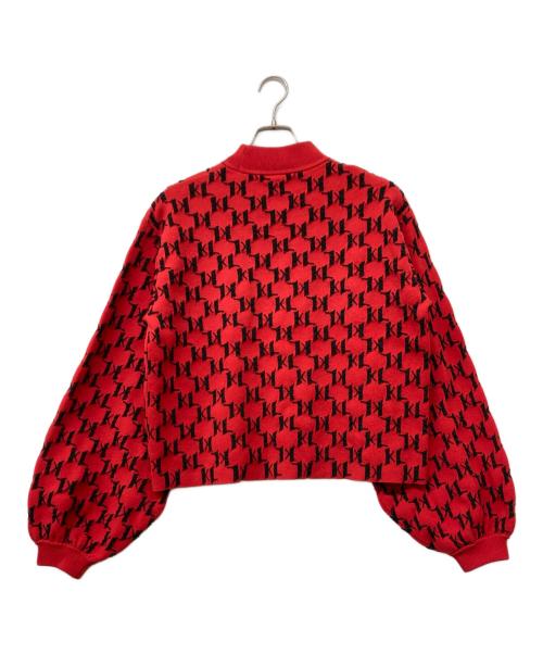 Karl Lagerfeld（カール ラガーフェルド）KARL LAGERFELD (カール ラガーフェルド) ロゴアイコンボリュームスリーブニット レッド サイズ:Mの古着・服飾アイテム