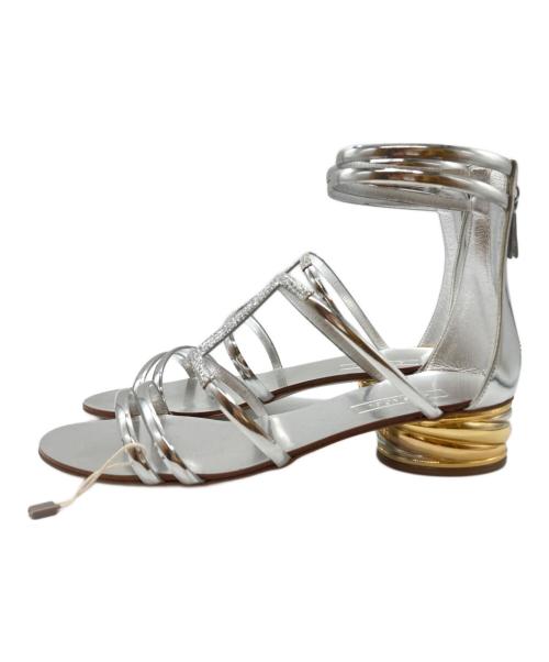 CASADEI（カサディ）CASADEI (カサディ) バックジップアンクルストラップサンダル シルバー×ゴールド サイズ:SIZE 36の古着・服飾アイテム