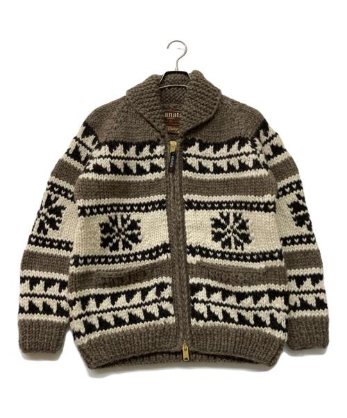 KANATA（カナタ）KANATA (カナタ) 50s ヴィンテージ復刻カウチンニットカーディガン ブラウン×ホワイト サイズ:不明の古着・服飾アイテム