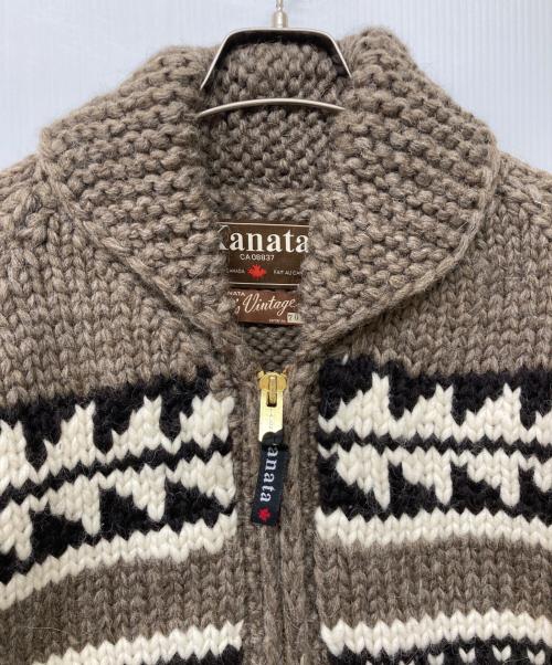 KANATA（カナタ）KANATA (カナタ) 50s ヴィンテージ復刻カウチンニットカーディガン ブラウン×ホワイト サイズ:不明の古着・服飾アイテム